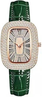 Goodern Women PU Leather Wrist Watch,Fashion Quartz Square Watches Luxury Rhinestone Watch Ladies Premium Diamond Wrist Watch Retro Square Mesh Bands Watches Stylish Jewelry Gift for Women Girls-Green