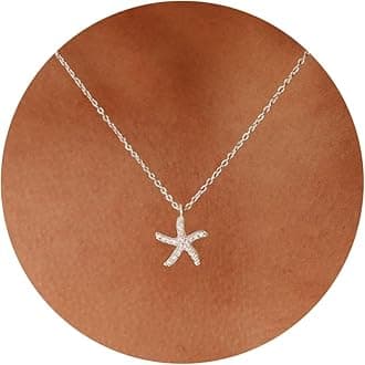 Silver Necklace for Women, 14K White Gold Plated Dainty Infinity Bead Star of David Starfish Sun Hummingbird Butterfly Flower Palm Tree Plane Sunflower Pendant Necklaces Simple Jewelry