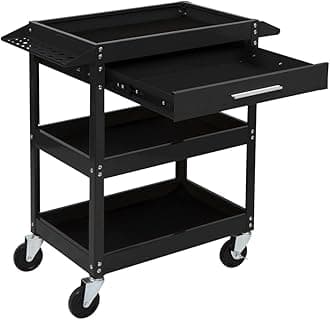 TUFFIOM3 Tier Rolling Tool Cart, 330 LBS Capacity Industrial Service Cart, Heavy Duty Steel Utility Cart, Tool Organizer with Drawer, Perfect for Garage, Warehouse & Repair Shop (Black)