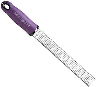 Microplane Zester Grater in Violet for Citrus Fruits, Hard Cheese, Ginger, Chocolate and Nutmeg with Fine Stainless Steel Blade - Made in USA