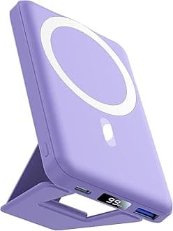 AOGUERBE Magnetic Power Bank, 10000mAh Foldable Wireless Portable Charger with USB-C Cable LED Display for iPhone 15/14/13/12 Pro/Pro Max/Plus/Mini (Violet)