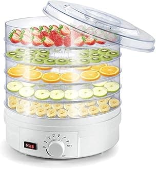 Food Dehydrator Machine Jerky Maker, Plastic Electric Transparent 5 Tier Countertop Dry Food and Fruits Saver Machine,Snacks Food Dryer.