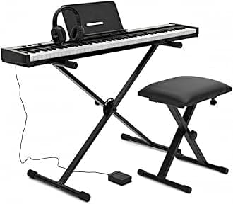 Gear4Music 88 Key Piano Keyboard Touch Sensitive Keys Bluetooth Keyboard Piano Stand Bench Headphone