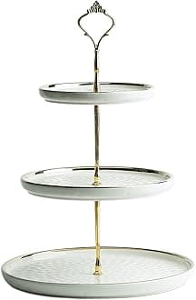FURN ASPIRE Luxurious Ceramic Three-Layer Fruit Plate, Detachable Serving Trey Dessert Tower for Wedding Birthday Summer Baby Shower Graduation Tea Party. (White 15x20x26 cm 3-Layer Plate- Round)
