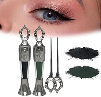 Powder Eyeliner, Eye Liner, Handmade 100% Natural Eyeliner Powder, Long Lasting Arabic EyelinerPowder for Natural Makeup, Long-Wearing, Smudge-Proof (Black+Green)