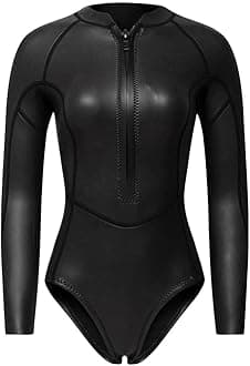 MERISHOPP™ Women Neoprene Sleeve Wetsuit Front Zip Diving Bikini Suit Black Glossy L|Sporting Goods|Water Sports|Wetsuits & Drysuits|Wetsuits|Women