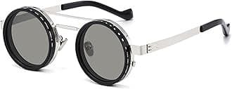 DERAVE Adjustable Tint Polarized Sunglasses, 1-9 Gear ND Filter Round Glasses, Anti-Glare Sun Protection for Beach, Driving (Silver)