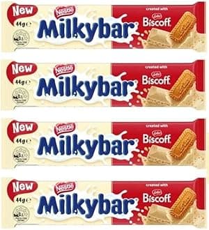 Nestles Milky bar With Lotus Biscof White Chocolate Bar, Each 44g, X Pack of 4 (From Australia)