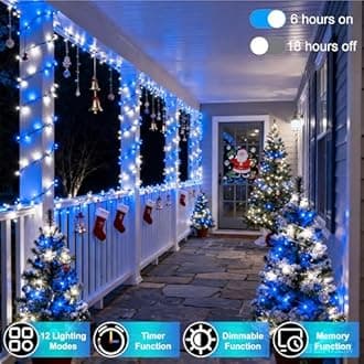 750 LED 256ft Outdoor Christmas Lights, Super Long String Light 8 Modes Timer Memory, Outsite Waterproof Dark Green Wire Fairy Light String for Xmas Tree Wedding Holiday Party Decorations Blue & White