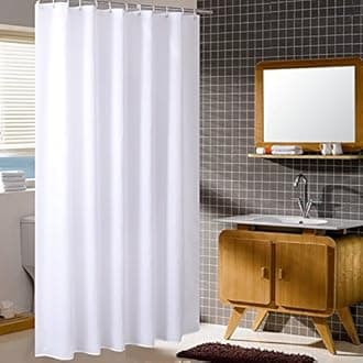 200cm Wide By 240cm High White Shower Curtain, Waterproof Polyester Bathroom Curtain With Hooks