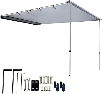 DANCHEL OUTDOOR Pull-Out Car Awning for Camping Overlanding, Waterproof Camper Roof Rack Awning Canopy with Metal Joints for SUV/Trailers/Truck/Van Gray(6.5x8.2ft)