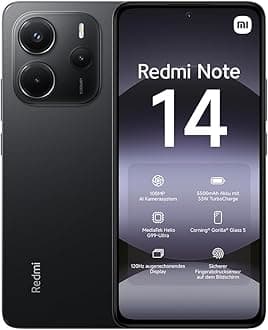Redmi Note 14 smartphone, 8+256GB, black, 108MP AI camera system, 5500mAh battery, 120Hz eye-care display, AI features (no charger included), 2 year Warranty