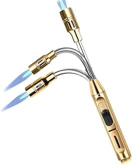 Y17 360° Flexible Gas Lighter with Locking Device Storm, Jet Flame Lighter for Fireplace, Kitchen, Candles, BBQ, Oven, Campfire (Not Prefilled)