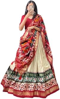 GenericWomens' Wear Tussar Silk With Patola Printed Lehenga Choli Patola Print With Foil Work Chaniya Choli