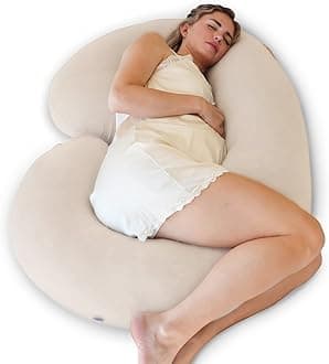 Pharmedoc Pregnancy Pillows, C-Shape Full Body Pillow – Jersey Cover Beige – Pregnancy Pillows for Sleeping – Body Pillows for Adults, Maternity Pillow and Pregnancy Must Haves, New Mom Gifts