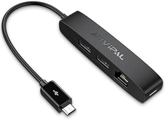 AuviPal 3-in-1 Micro USB Ethernet Adapter, OTG Hub with 2 USB Ports and 1 RJ45 Port for Fire TV Stick, Raspberry Pi Zero, Google Chromecast Ultra, and TiVo Stream 4K - Black