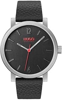 #RASE Men’s Quartz Watch – Black Dial with Stainless Steel Case and Leather Strap – Casual and Modern Timepiece