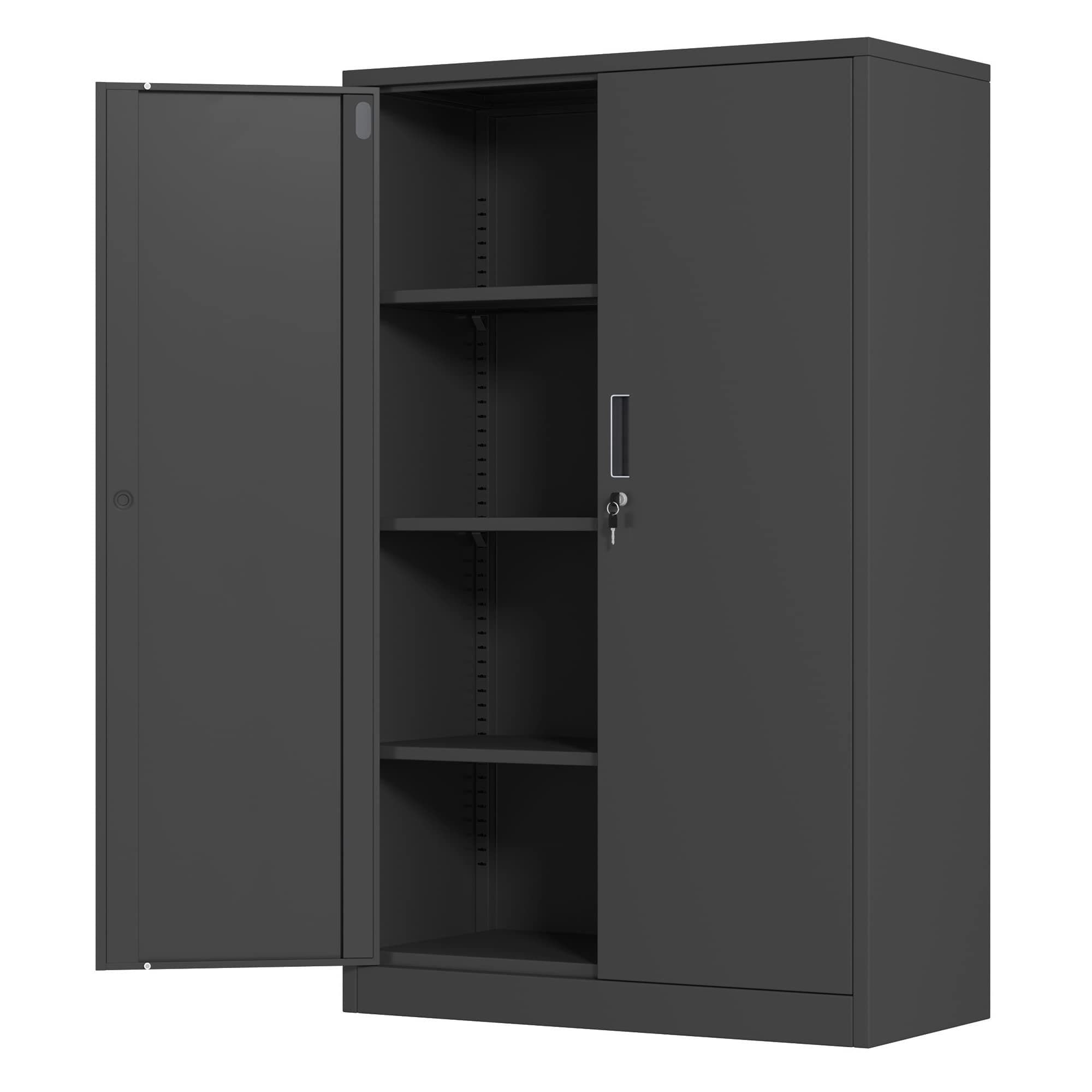 Metal Storage Cabinet with Locking Doors and 3 Adjustable Shelves, 53.5-Inch Lockable Storage Cabinets for Home Office Garage Kitchen Pantry (Black)