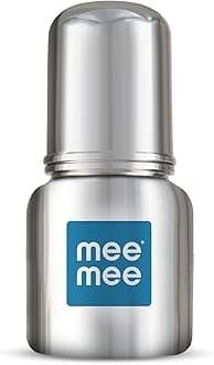 Mee Mee Baby Steel Feeding Bottle 120ml | Baby Milk Bottle with Advanced Anti Colic Valve, BPA Free, Soft Silicone Teat, Slim Neck for Babies/Infants/Newborns of 0-2 Years