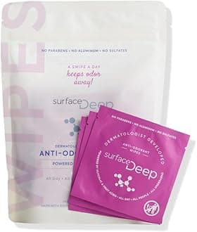 Surface Deep Deodorant Wipes, Dermatologist Developed & Patented, Body Wipes, Natural Deodorant, Travel Friendly Deodorant for Women/Men, Perfect Travel Deodorant Women/Men, Individually Wrapped, 30PK