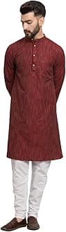 Latest Chikan Men's Cotton Regular Textured Long Kurta Full Sleeves - Casual Ethnic Wear�