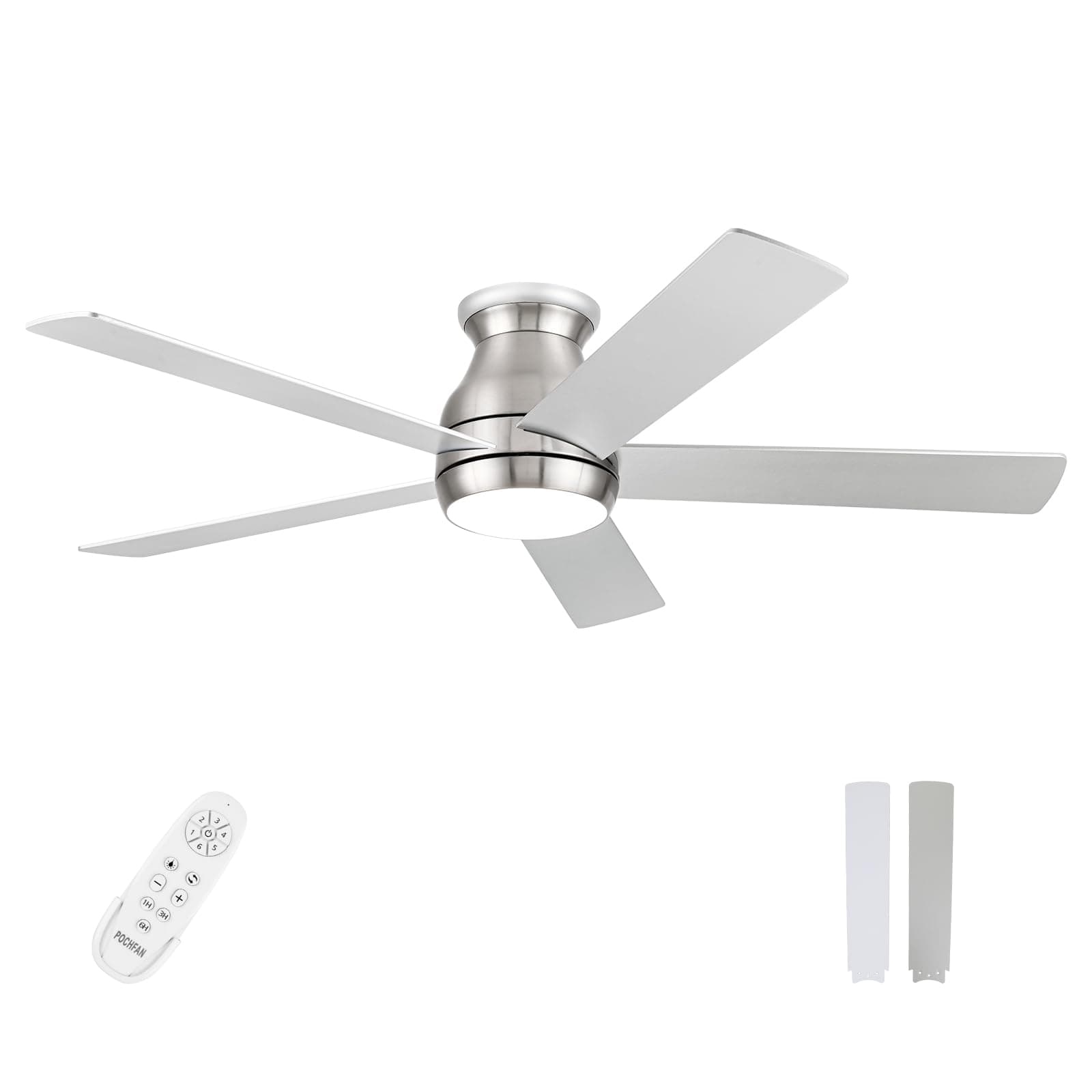 52 Inch Low Profile Ceiling Fans With Lights and Remote brushed nickel, Flush Mount Modern Ceiling Fan, 3CCT Dimmable DC Ceiling Fan for Bedroom, Living Room (Brushed Nickel, 52 Inch)