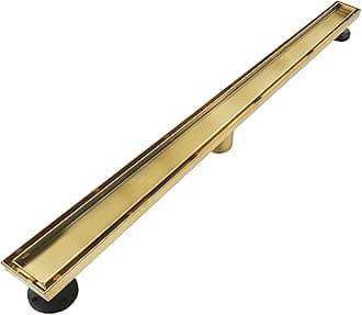 Neodrain48-Inch Gold Linear Shower Drain, 2-in-1 Flat & Tile Insert Cover, Stainless Steel Linear Drain, Brushed Brass Rectangle Shower Floor Drain with Hair Strainer, CUPC Certified