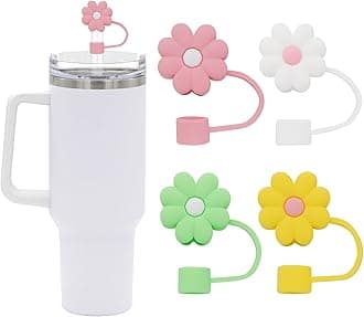4Pcs 0.4in Diameter Cute Silicone Straw Covers Cap for Stanley Cup, Dust-Proof Drinking Straws Reusable Straws Tips Lids (4 PCS Flower Straw Covers)