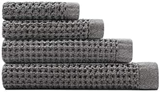 Onsen Complete Bath Towel Set - Waffle Weave 100% Supima Cotton, Lusciously Soft and Durable, Fast Absorbing, Quick Drying, Smooth and Strong, Cinder Grey