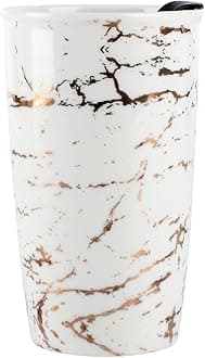 Ceramic Double Layer Travel Cup Gold Foil Pattern