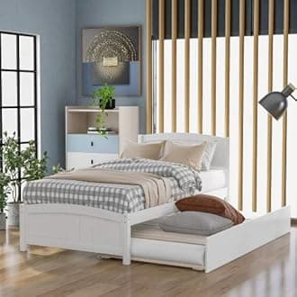 Mera Twin Size Platform Bed with Trundle and Headboard (White 2)