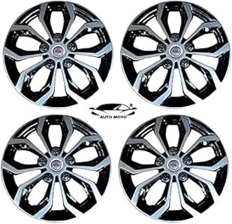 AUTOMOTO Sporty Type Double Colour Silver and Black 14-Inch Press Fit Type with Metal Rings Wheel Cover for Ford Figo All Models (Set of 4 Pieces)