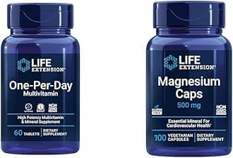 One-Per-Day Multivitamin – Packed with Over 25 Vitamins, Minerals & Plant Extracts & Magnesium Caps, 500 mg, Magnesium Oxide, Citrate, Succinate, Heart Health