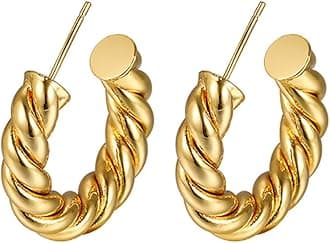 Shining Diva Fashion Anti Tarnish Jewellery Celebrity Inspired 14k Real Gold Plated Simple Plain Link Chain Chunky Huggie Hoop Latest Trendy Stylish Copper Earrings for Women Girls