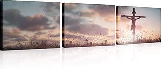 TUMOVO Cross Wall Painting 3 Panel Religious Christian Canvas Wall Art Cultural Religion Wall Decoration for Living Room Giclee Wooden Framed Ready to Hang Posters and Prints (12x16 inch x 3)