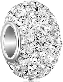 CharmSStory 925 Sterling Silver White Simulated Birthstone Charms Synthetic Crystal Bead For Bracelets