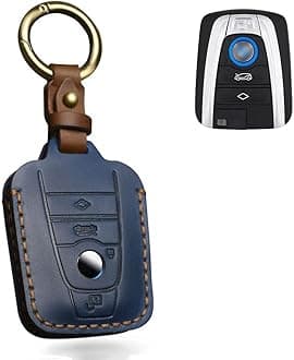 SANRILY for BMW I3 I8 Key Fob Cover 2014-2019 Keyless Entry Keychain Holder Full Protection Retro Leather Key Case Shell Blue