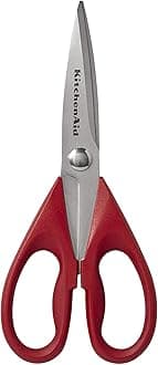 KitchenAid All Purpose Kitchen Shears with Protective Sheath Durable Stainless Steel Scissors, Dishwasher Safe, Soft Grip Comfort Handle, 8.72 Inch, Red