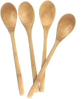 Bamboo Spoon Set for Eating Cooking Mixing Stirring,9.6 inch Soup Spoon Cooking spoon,Natural Tableware,Kitchen Tool Set Long Handle,Eco Friendly Table Spoon (4 Pieces)