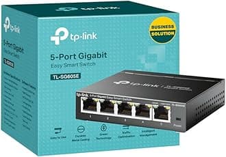 TL-SG605E 5 Port Gigabit Smart Switch, Network Switch, Power Saving, Plug & Play, Metal Case, Ethernet Switch, Ethernet Splitter, Centralized Cloud Management, Desktop or Wall Mount