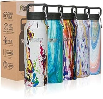 Healthy Human Water Bottle Stein, Lightweight BPA Free Metal Stainless Steel Sports Water Bottles 32oz black onyx