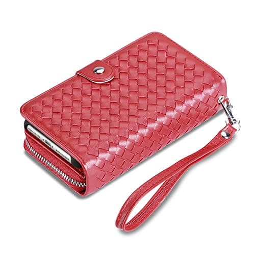 Vofolen Case for iPhone 8 Plus 7 Plus 6s Plus 6 Plus Detachable Zipper Wallet PU Plait Leather Card Holder Slot Protective Slim Shell Magnetic Folio Flip Cover for iPhone 6+ 6s+ 7+ 8+ (Red)