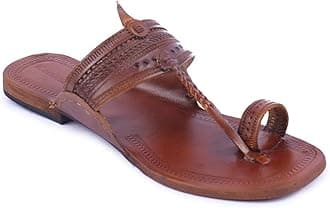 KORAKARIWomen's Kolhapuri Chappal Tan Leather Handcrafted Sandal Smooth and Soothing Flip Flops Slipper Stylish Anti Slip Design Traditional Footwear