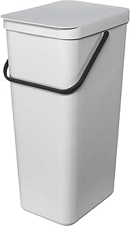 Brabantia Sort & Go Kitchen Recycling Bin | L / 10.6 Gal / 40L | Light Gray | Removable Stay-Open Lid, Carry Handle | Trash Can for Bottles, Cans, Paper, Glass | Wall Bracket Sold Separately