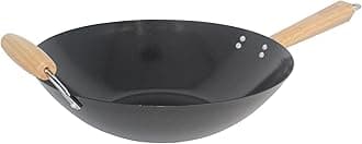 14in Carbon Steel Nonstick Wok with Wood Handles, Black