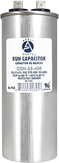 Appli Parts Run Capacitor for ac 55 Mfd uF (microfarads) 370 VAC or 450 VAC CBB65 Round Universal fit for hvac and other applications 5-1/4 in High 1-7/8 in Wide CON-55-450
