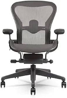 Herman Miller Aeron Chair Size C - Graphite Semi-Loaded Adjustable Arm Height Tilt Tension Control - Lumbar Support Repackaged Ergonomic Office Desk Chair