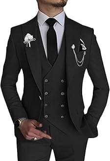 Mens 3 Piece Suit Slim Fit One Button Double Breasted Blazer Vest Pants Set Prom Suits for Men Wedding