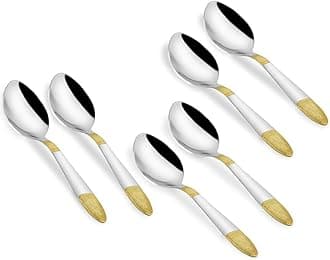 Parage Stainless Steel Golden Spoons Set of 6, 16 cm Premium Spoons for Home & Kitchen, Luxury Dining Tableware Gift for House Warming,24k Gold Cutlery, Ivory Design