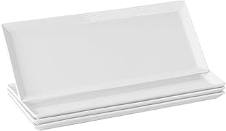 DOWAN Large Serving Platter, 14.5"/36.8cm White Rectangle Dinner Plates Porcelain, Suitable for Appetizers, Meat, Dessert, Pasta, Buffets, Party, Dishwasher & Microwave Safe, Set of 4, Soft White